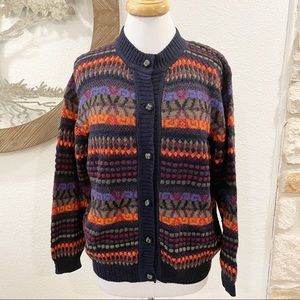 Vintage Top Knit Multicolored Alpaca Wool Fair Isle Cardigan Sweater Medium